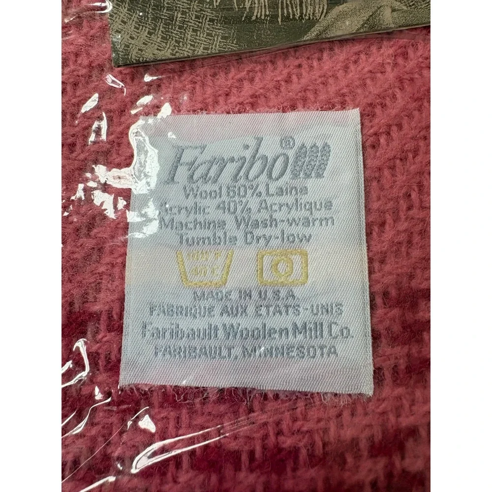 Vintage Faribault Affinity Throw Blanket Rose Plaid Wool Blend 50x60 USA NEW